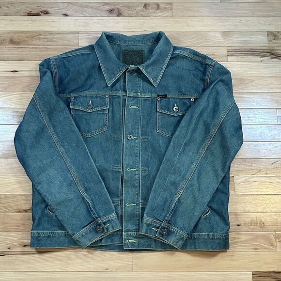 Vintage Guess USA Denim Jacket Mens XXL Trucker 90s USA Made Green Tint Biker - Picture 1 of 9